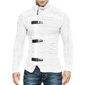 Rudens ziemas vīriešu džemperis ar bruņurupuču apkakli Modes ādas sprādze ar garām piedurknēm trikotāžas jaciņa mētelis liela izmēra trikotāžas vīriešu apģērbi