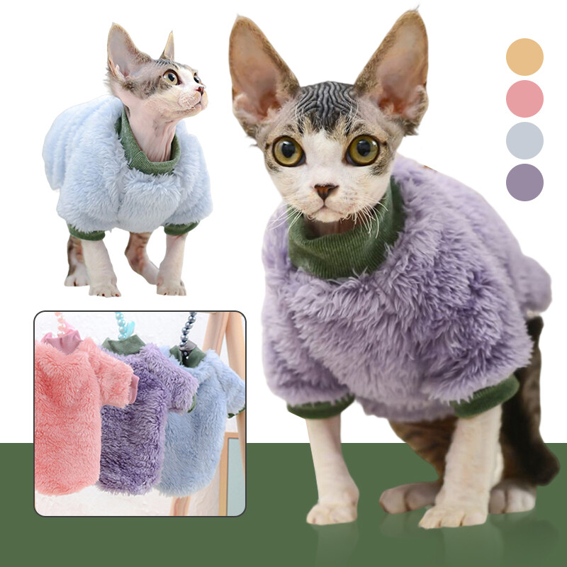 Jauns kaķu džemperis ar bruņurupuču kaķu džemperītis Ziemas silts bezmata kaķu apģērbs Mīksts pūkains pulovers krekls Maine-Coon Cat Chihuahua mājdzīvnieku apģērbs