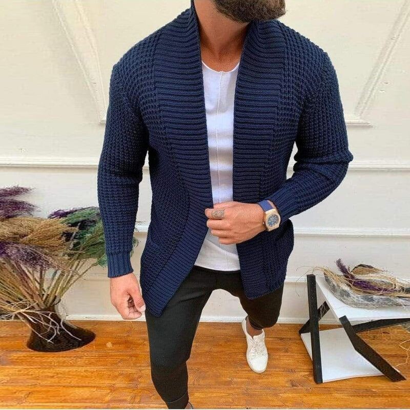 Cardigan stil coreean pentru bărbați ocazional un singur piept de culoare solidă business noi pulover din tricot la modă de iarnă pentru bărbați