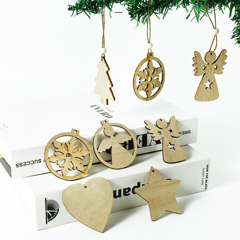 12Pcs/Lot Zvijezda za božićno drvce Viseća dekoracija Božićna dekoracija Božićna drvena pahuljica privjesak Dekoracija Home Decoratio