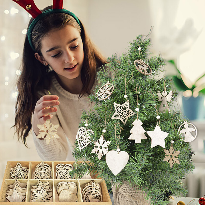 12Pcs/Lot Zvijezda za božićno drvce Viseća dekoracija Božićna dekoracija Božićna drvena pahuljica privjesak Dekoracija Home Decoratio