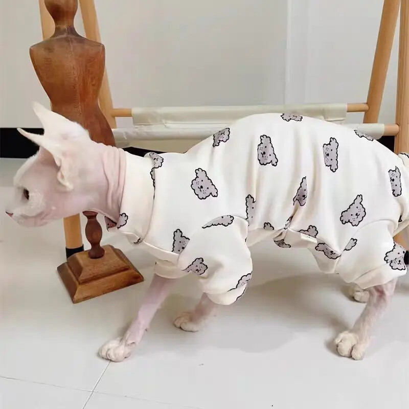 Pamut Szfinx kisállat macska ruhák tavaszi ősz tél rajzfilm kapucnis pulóverek Sfinx számára Kényelmes cica kombiné Devon Rex aranyos ing