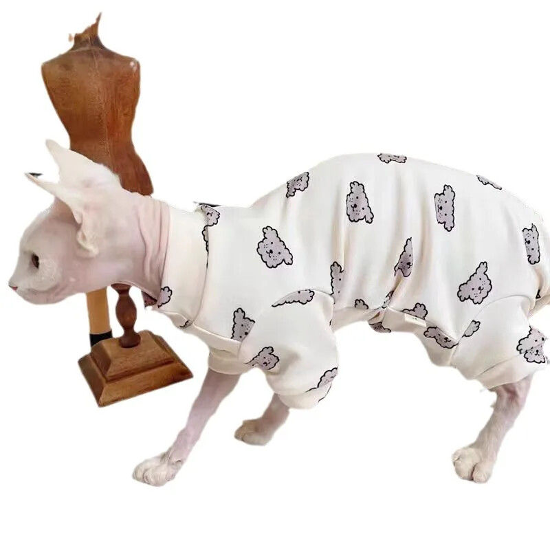 Pamut Szfinx kisállat macska ruhák tavaszi ősz tél rajzfilm kapucnis pulóverek Sfinx számára Kényelmes cica kombiné Devon Rex aranyos ing