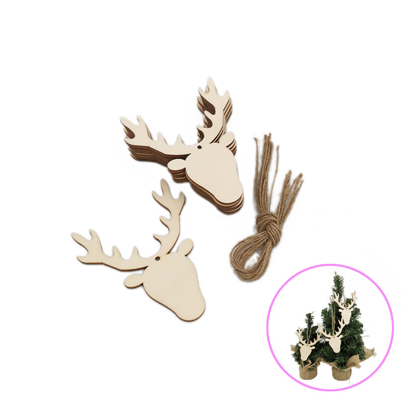 10gb Ziemassvētku dekors Koka rotājumi amatniecībai Ziemassvētku koka izgriezumi Brieža galvas Ziemassvētku rotājumi Ziemeļbrieža piekaramie piekariņi