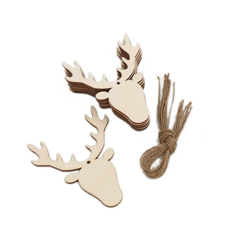 10gb Ziemassvētku dekors Koka rotājumi amatniecībai Ziemassvētku koka izgriezumi Brieža galvas Ziemassvētku rotājumi Ziemeļbrieža piekaramie piekariņi