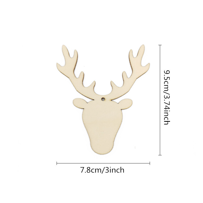 10gb Ziemassvētku dekors Koka rotājumi amatniecībai Ziemassvētku koka izgriezumi Brieža galvas Ziemassvētku rotājumi Ziemeļbrieža piekaramie piekariņi