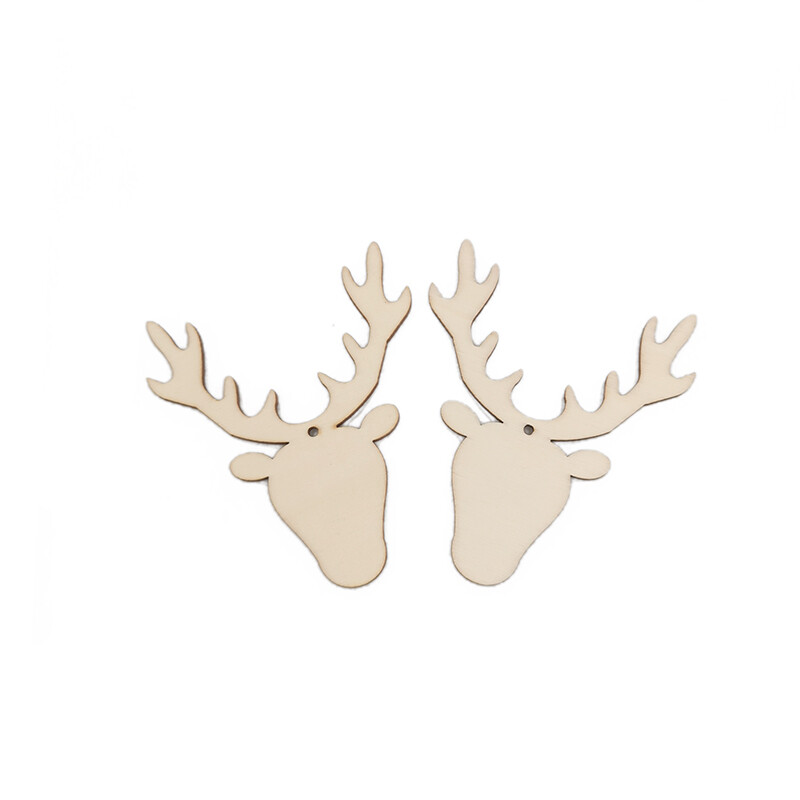 10gb Ziemassvētku dekors Koka rotājumi amatniecībai Ziemassvētku koka izgriezumi Brieža galvas Ziemassvētku rotājumi Ziemeļbrieža piekaramie piekariņi