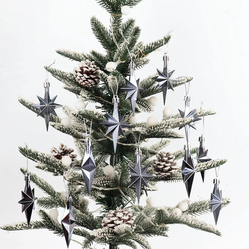 12gab Ziemassvētku eglītes rotājumi piekarināms kulons Mājas ballīte Ziemassvētku plastmasas galvanizācija astoņstūru zvaigznes formas pilienu rotājumi
