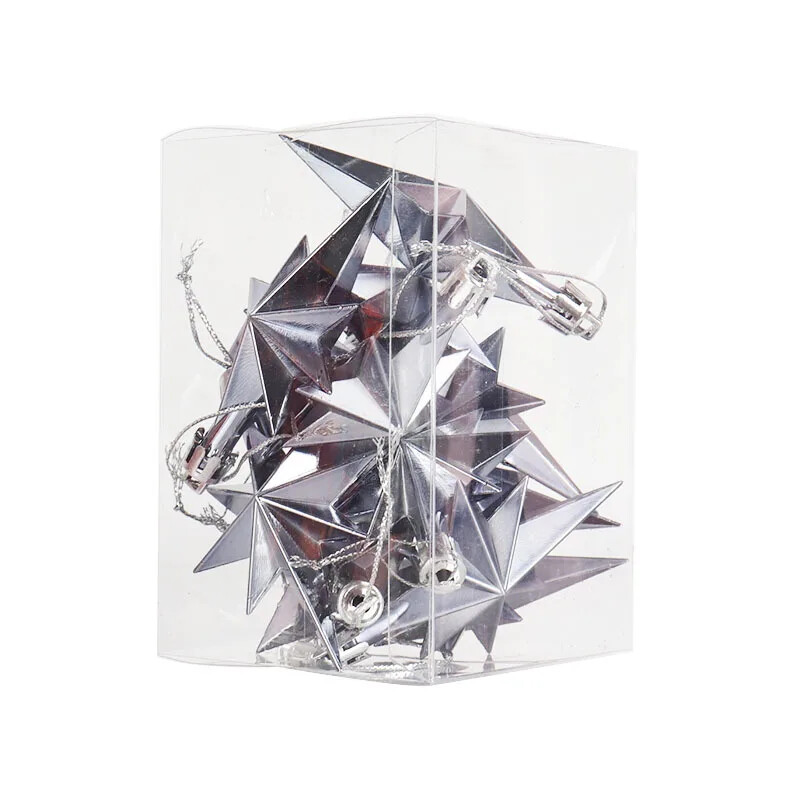 12gab Ziemassvētku eglītes rotājumi piekarināms kulons Mājas ballīte Ziemassvētku plastmasas galvanizācija astoņstūru zvaigznes formas pilienu rotājumi