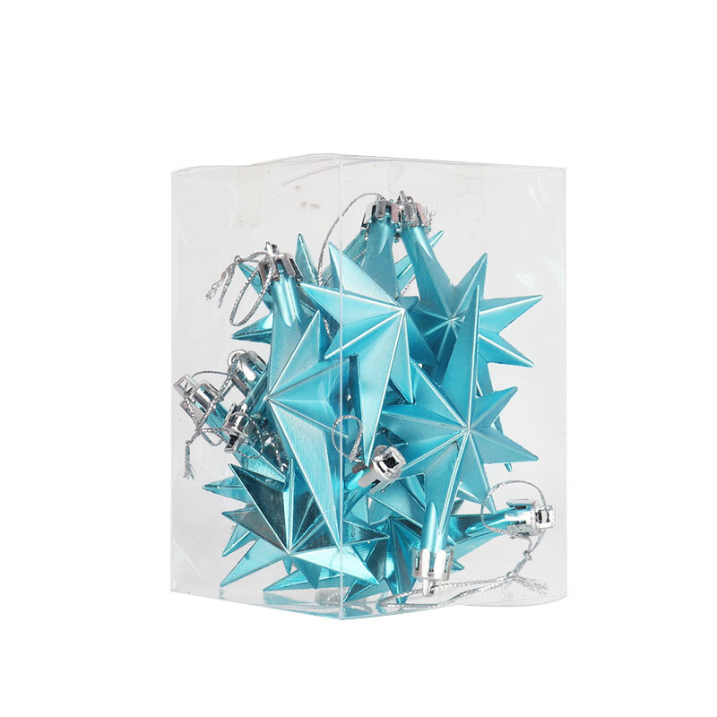 12gab Ziemassvētku eglītes rotājumi piekarināms kulons Mājas ballīte Ziemassvētku plastmasas galvanizācija astoņstūru zvaigznes formas pilienu rotājumi