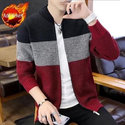 Pulover tricotat Fermoar pentru bărbați În carouri Îmbrăcăminte pentru bărbați Cardigan Hanorace cu fermoar Gros iarna Topuri roșii Pulovere Casual Elegant Ieftin A