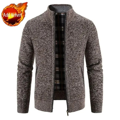 Pulover tricotat Fermoar pentru bărbați În carouri Îmbrăcăminte pentru bărbați Cardigan Hanorace cu fermoar Gros iarna Topuri roșii Pulovere Casual Elegant Ieftin A