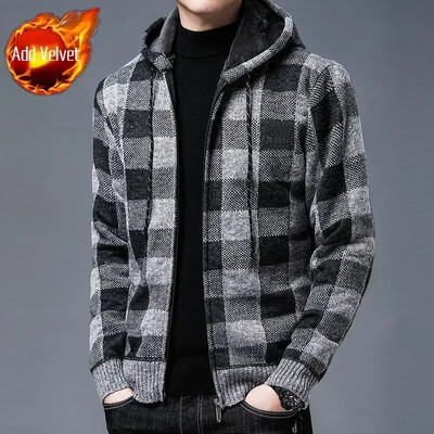 Pulover tricotat Fermoar pentru bărbați În carouri Îmbrăcăminte pentru bărbați Cardigan Hanorace cu fermoar Gros iarna Topuri roșii Pulovere Casual Elegant Ieftin A