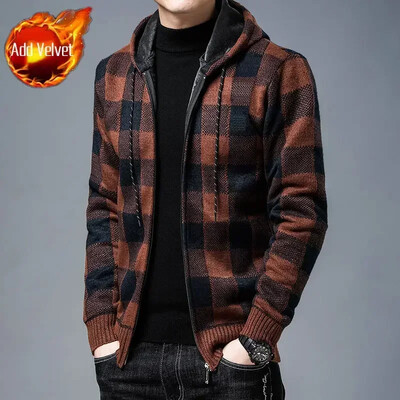 Pulover tricotat Fermoar pentru bărbați În carouri Îmbrăcăminte pentru bărbați Cardigan Hanorace cu fermoar Gros iarna Topuri roșii Pulovere Casual Elegant Ieftin A