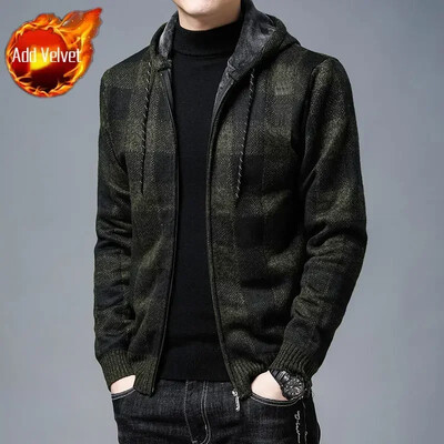 Pulover tricotat Fermoar pentru bărbați În carouri Îmbrăcăminte pentru bărbați Cardigan Hanorace cu fermoar Gros iarna Topuri roșii Pulovere Casual Elegant Ieftin A