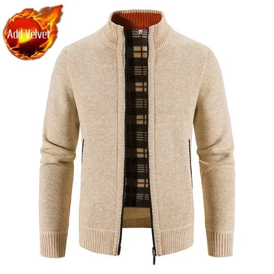Pulover tricotat Fermoar pentru bărbați În carouri Îmbrăcăminte pentru bărbați Cardigan Hanorace cu fermoar Gros iarna Topuri roșii Pulovere Casual Elegant Ieftin A