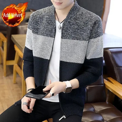 Pulover tricotat Fermoar pentru bărbați În carouri Îmbrăcăminte pentru bărbați Cardigan Hanorace cu fermoar Gros iarna Topuri roșii Pulovere Casual Elegant Ieftin A