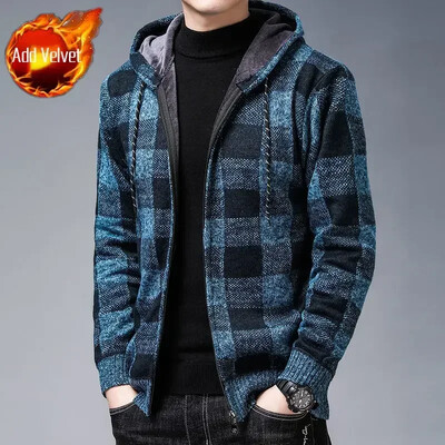 Pulover tricotat Fermoar pentru bărbați În carouri Îmbrăcăminte pentru bărbați Cardigan Hanorace cu fermoar Gros iarna Topuri roșii Pulovere Casual Elegant Ieftin A