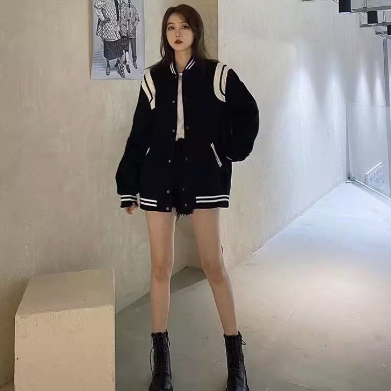 Gmiixder hiphopa vilnas beisbola formas jaka vīriešu sieviešu Preppy High Street Bomber jaka korejiešu ielu apģērbi ar pogas augšējo mēteli