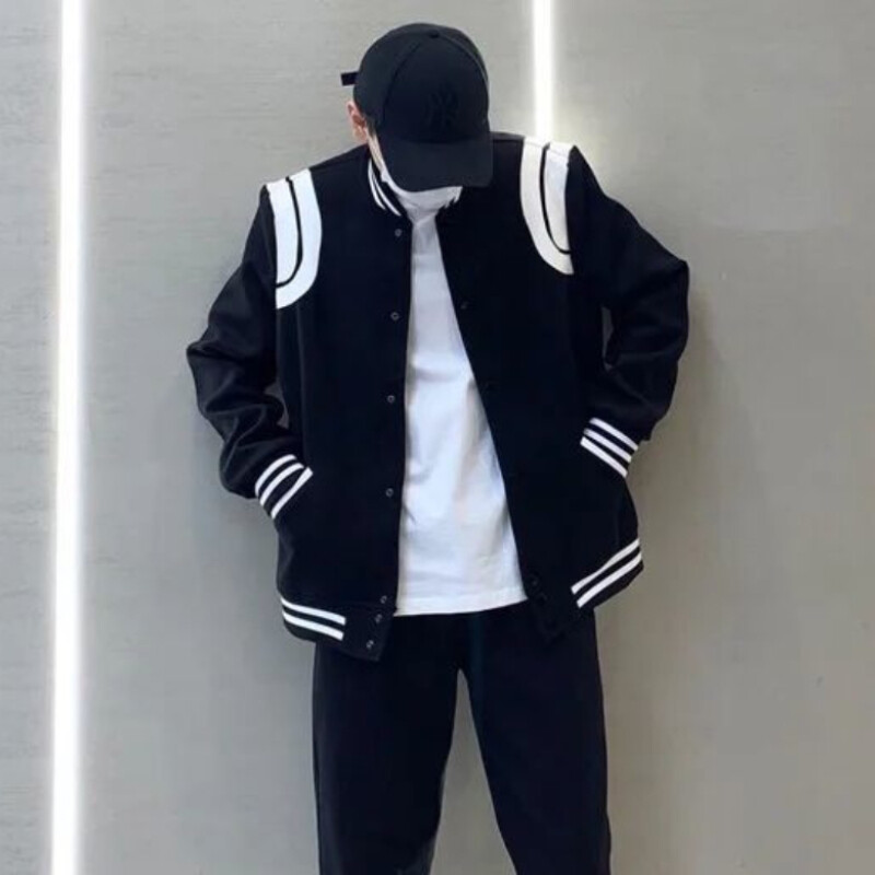 Gmiixder hiphopa vilnas beisbola formas jaka vīriešu sieviešu Preppy High Street Bomber jaka korejiešu ielu apģērbi ar pogas augšējo mēteli