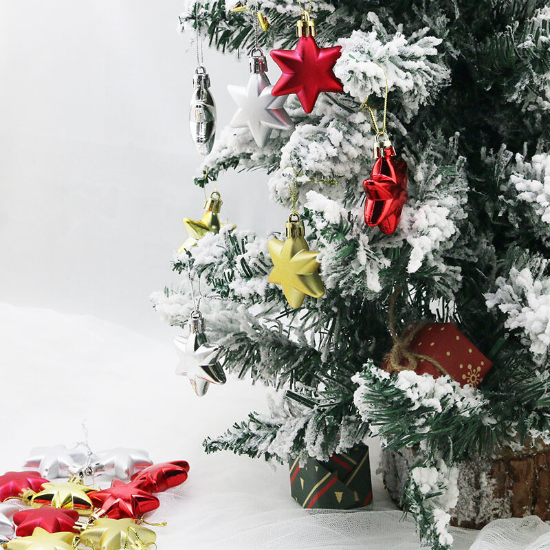 (12 buc/pachet) 5cm pandantiv de Crăciun Steaua de Crăciun pandantiv bile de copac de Crăciun pandantiv din plastic galvanizat mat Accesoriu de decorare mixt pentru petrecere