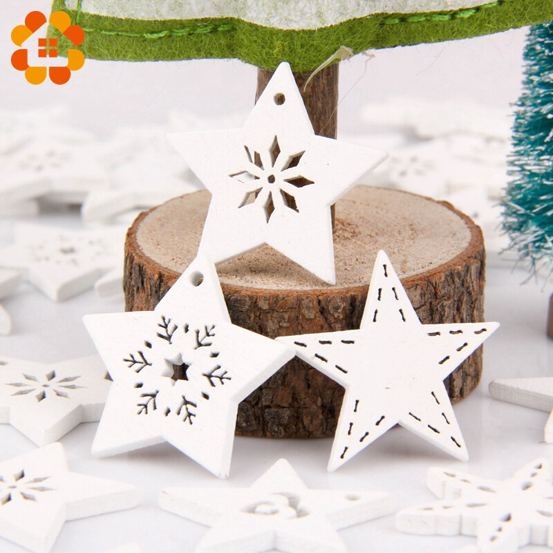50 buc./lot, multicolore, serie de Crăciun, pandantiv cu așchii de lemn, decorațiuni pentru brad de Crăciun, stea, inimă, fulg de zăpadă, ornamente de Crăciun decor