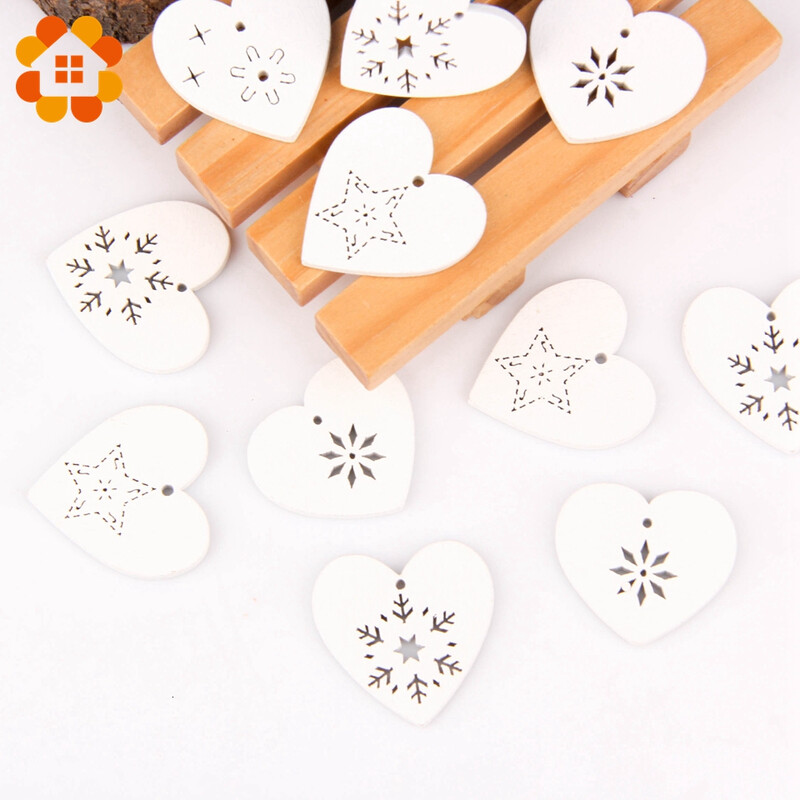 50 buc./lot, multicolore, serie de Crăciun, pandantiv cu așchii de lemn, decorațiuni pentru brad de Crăciun, stea, inimă, fulg de zăpadă, ornamente de Crăciun decor