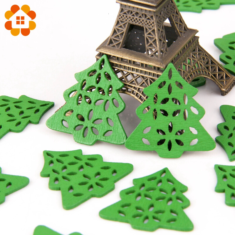 50 buc./lot, multicolore, serie de Crăciun, pandantiv cu așchii de lemn, decorațiuni pentru brad de Crăciun, stea, inimă, fulg de zăpadă, ornamente de Crăciun decor