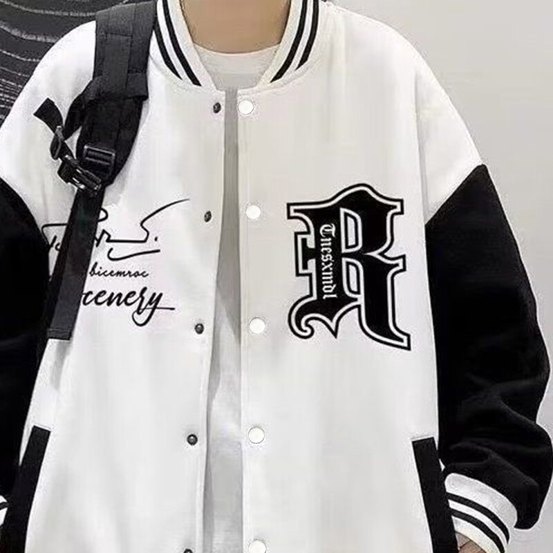 Vīriešu mētelis Street Style jaka Vīriešu High Street stila beisbola mētelis ar burtu apdruku Statīvs apkakle Elastīga svītraina aproce vīriešiem