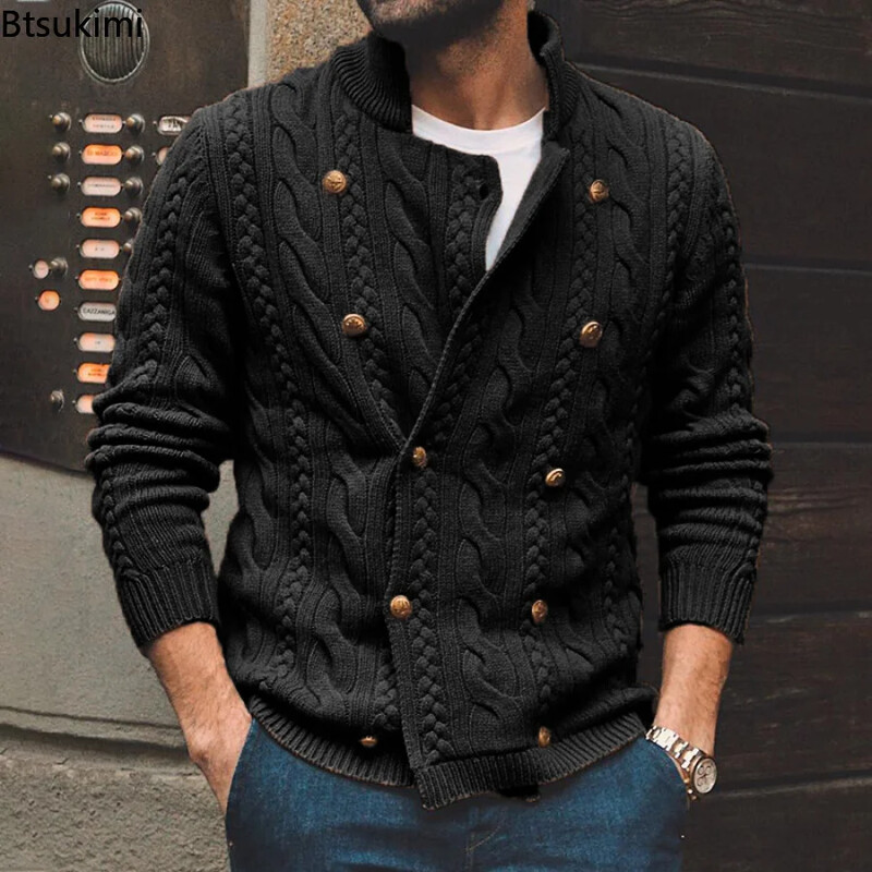 Nova 2024. Jesen Zima Pleteni kardigan Muški džemper s dvostrukim kopčanjem Muška ulična zimska topla muška odjeća s dolčevitom