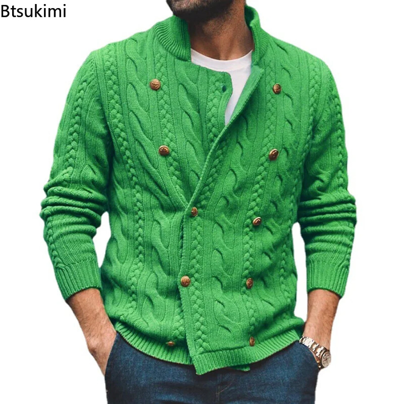 Nova 2024. Jesen Zima Pleteni kardigan Muški džemper s dvostrukim kopčanjem Muška ulična zimska topla muška odjeća s dolčevitom