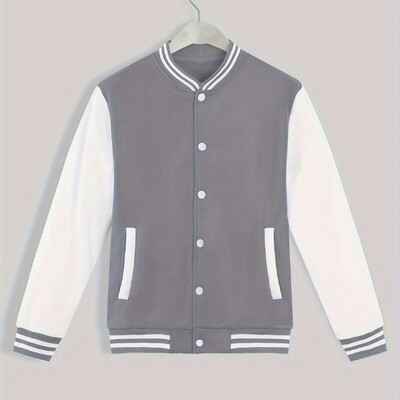 Ανδρικό μοντέρνο Color Block Bomber Jacket - Casual γιακάς Baseball, Stretch Comfort, Easy-Care για την Άνοιξη/Φθινόπωρο