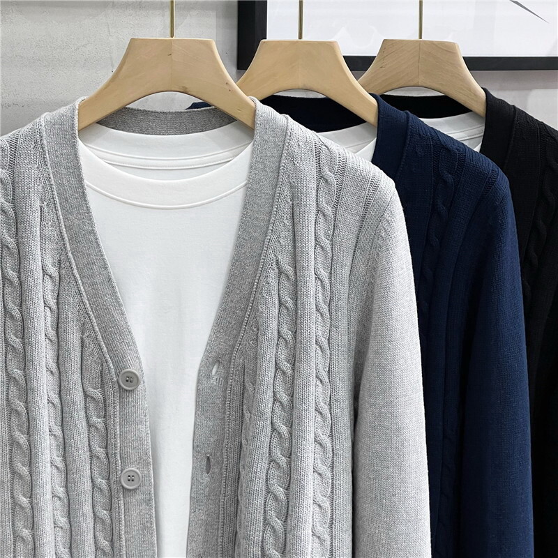 Ζακέτες υψηλής ποιότητας Ανδρικό βαμβακερό πουλόβερ Μακρυμάνικο πουλόβερ με λαιμόκοψη Χαλαρά μπλουζάκια με κουμπιά Χοντρό πλέξιμο casual ρούχα