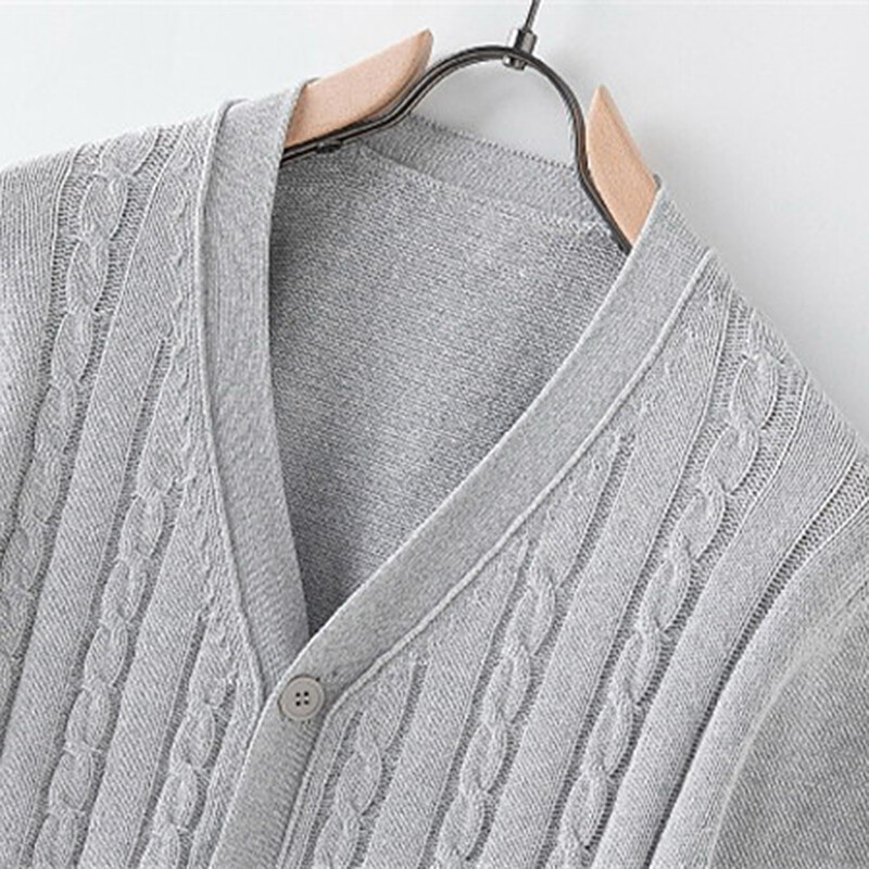 Ζακέτες υψηλής ποιότητας Ανδρικό βαμβακερό πουλόβερ Μακρυμάνικο πουλόβερ με λαιμόκοψη Χαλαρά μπλουζάκια με κουμπιά Χοντρό πλέξιμο casual ρούχα