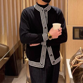 Φθινοπωρινά ρούχα Ανδρικά πλεκτά πολυτελή κουμπιά Ζακέτα πουλόβερ Casual μακρυμάνικο μονόχρωμο Vintage κορεατικά πλεκτά 2024 Νέο