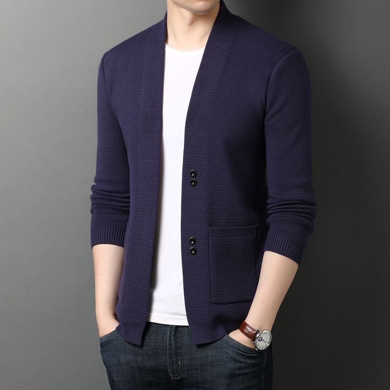 Pánsky sveter s dlhým rukávom a výstrihom do V na jar a jeseň 2023, voľný, všestranný, jednofarebný, módny