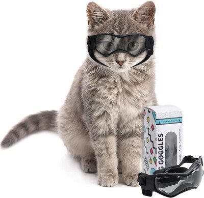 ATUBAN Ochelari de soare pentru pisici Ochelari de protecție pentru câini mici, confortabili, moale, ușor de purtat, ochelari de soare reglabili cu protecție UV pentru animale de companie mici pentru pisicuță