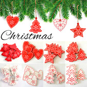 12kom Drveno božićno drvce s privjeskom Božićna pahuljica Zvjezdani ukras Božićna kućna zabava Vjenčanje Nova godina Viseća crvena dekoracija