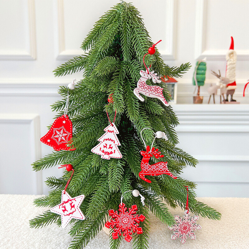 12kom Drveno božićno drvce s privjeskom Božićna pahuljica Zvjezdani ukras Božićna kućna zabava Vjenčanje Nova godina Viseća crvena dekoracija