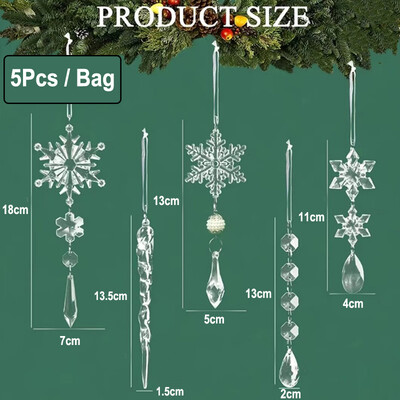 Ziemassvētku eglītes caurspīdīgi akrila lāstekas rotājumi Kristāla sniegpārsliņa lāstekas pilieni piekaramie piekariņi Ziemassvētku Jaungada ballītes dekorēšanai 2024