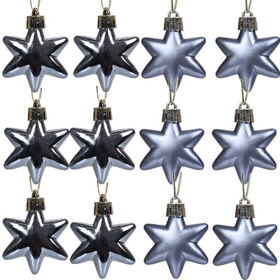 Decoratiuni de Crăciun 12 buc. Brad de Crăciun agățat 5 cm Pandantiv stea pentagonală Luminos, mat, neregulat, ornament de picătură galvanizată
