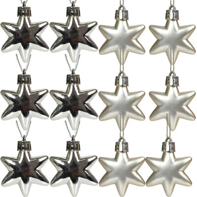 Decoratiuni de Crăciun 12 buc. Brad de Crăciun agățat 5 cm Pandantiv stea pentagonală Luminos, mat, neregulat, ornament de picătură galvanizată