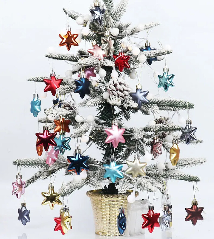 Decoratiuni de Crăciun 12 buc. Brad de Crăciun agățat 5 cm Pandantiv stea pentagonală Luminos, mat, neregulat, ornament de picătură galvanizată