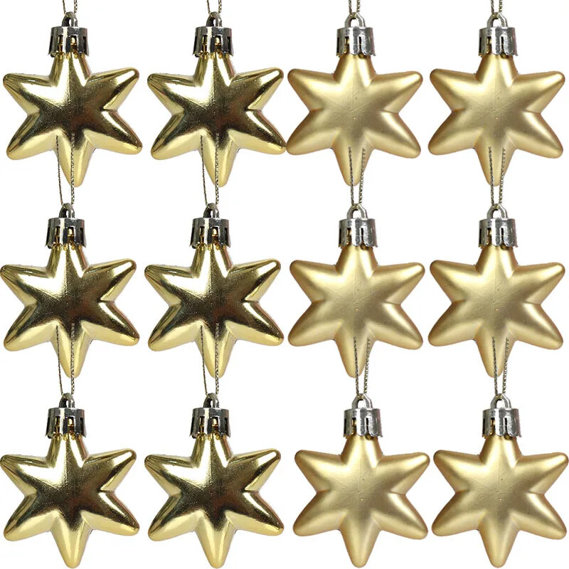 Decoratiuni de Crăciun 12 buc. Brad de Crăciun agățat 5 cm Pandantiv stea pentagonală Luminos, mat, neregulat, ornament de picătură galvanizată