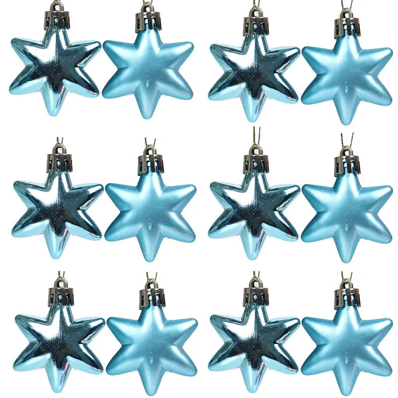 Decoratiuni de Crăciun 12 buc. Brad de Crăciun agățat 5 cm Pandantiv stea pentagonală Luminos, mat, neregulat, ornament de picătură galvanizată