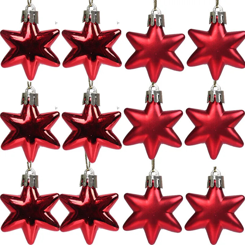 Decoratiuni de Crăciun 12 buc. Brad de Crăciun agățat 5 cm Pandantiv stea pentagonală Luminos, mat, neregulat, ornament de picătură galvanizată
