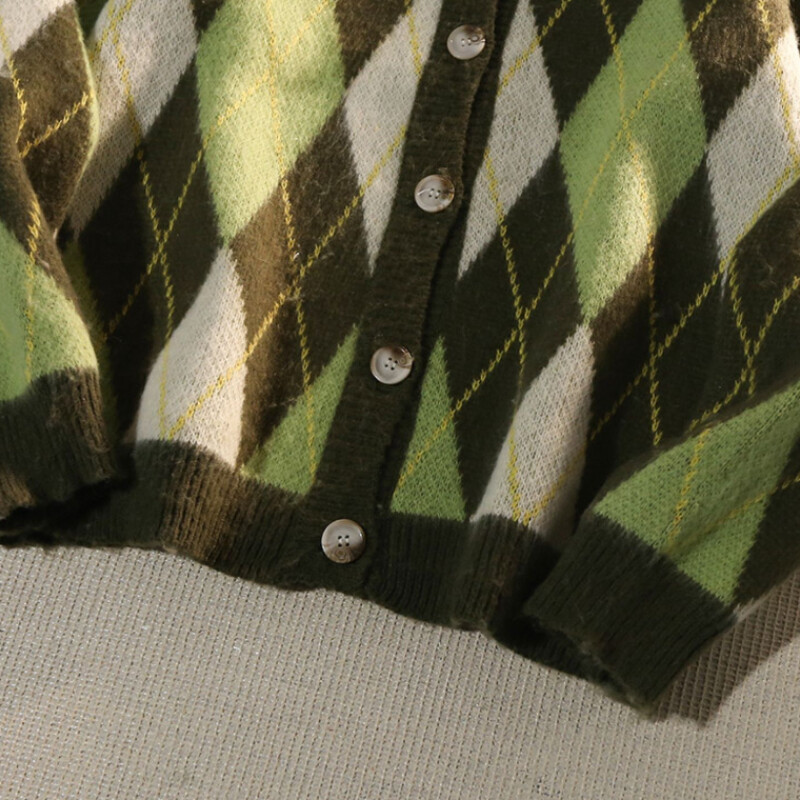 Pulover cardigan cu decolteu în V cu romb retro japonez pentru bărbați, primăvară, toamnă, pulover îngroșat, ocazional, jachetă în stil leneș, estetică