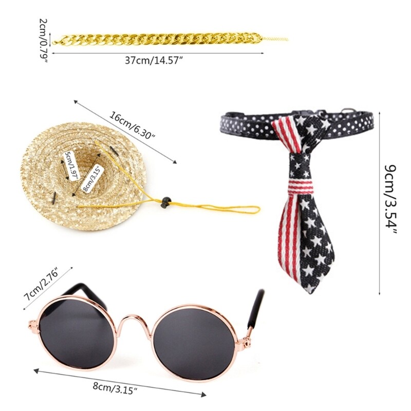 Moda de vară ochelari de soare guler lanț pălărie de paie set de cravate accesorii amuzante pentru animale de companie pentru animalele de companie mici pentru pisică Pupp G2AB