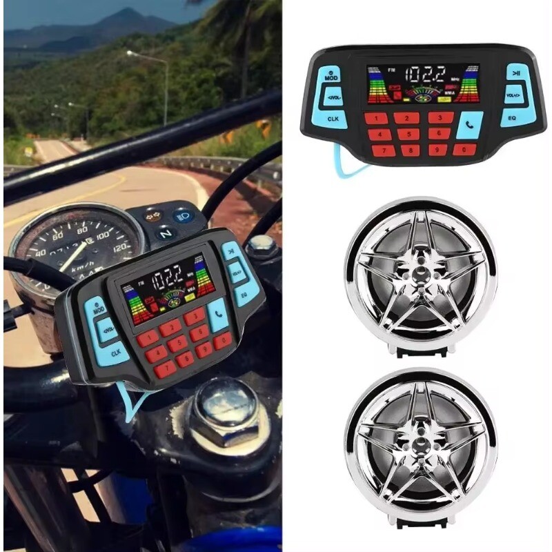 1 komplekts Universāls motocikls Bluetooth mūzikas MP3 atskaņotājs FM radio ūdensizturīgs Bluetooth stereo skaļrunis pārnēsājams motocikla audio