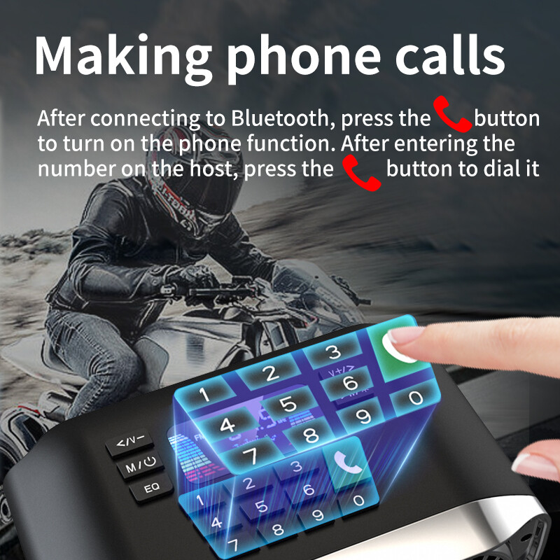 Daudzfunkcionāls motocikla bezvadu Bluetooth audio 2 * 15 W ar atmosfēras gaismām FM radio IP65 ūdensizturīgs atbalsta TF/U disks